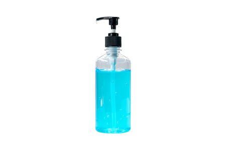 Alcohol gel in plastic bottles to prevent Corona virus Covid-19 infection isolated on white background.の写真素材