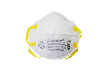 N95 mask respirator for dust, PM2.5, odor and chills. Coronavirus Covid-19 infection isolated on white background.の写真素材