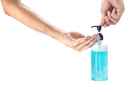 Wash your hands with alcohol gel to prevent Corona virus Covid-19 infection.の写真素材