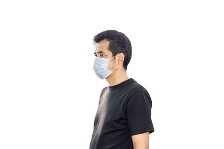 Asian men wear a mask to prevent infection and spread the virus isolated on white background.の写真素材