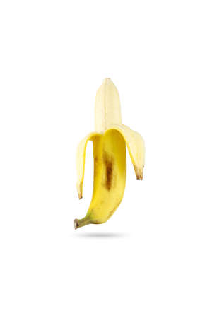 Single ripe yellow color banana isolated on white background.の写真素材