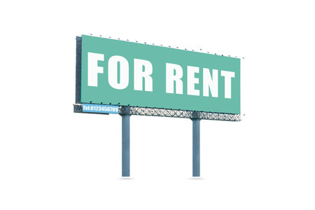 Big green blank billboard for rental isolated on white background.の写真素材
