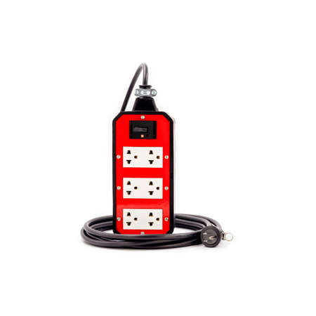 Red trailer plug 6 sockets with breaker blocks made of rubber isolated on white background.の写真素材