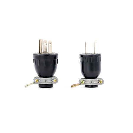 Male 3 pin and 2 pin electrical plug connecter isolated on white background.の写真素材