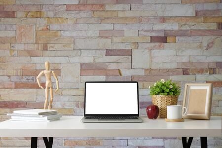 Workspace desk and laptop. copy space and blank screen. Business image, Blank screen laptop and...