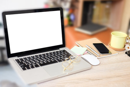 Mock up Copy Space Blank Screen Concept Business Working on Laptop.