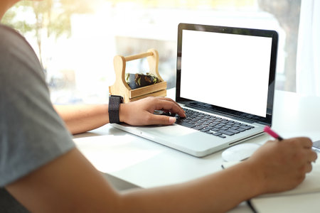 Mock up Copy Space Blank Screen Concept Business Working on Laptop.の写真素材