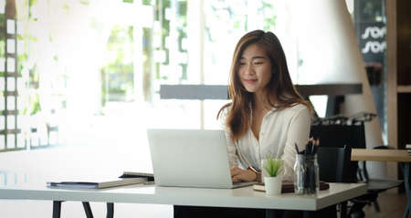 Concept business woman working and people happy businesswoman or creative female office worker with...