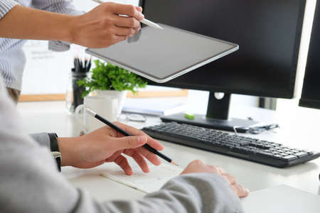 Business working in office with documents and laptop people Consulting and business planning.