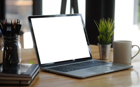 Mock up Copy Space Blank Screen Concept Business Working on Laptop.の写真素材