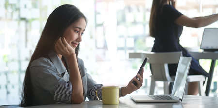 Concept business woman working and people happy businesswoman or creative female office worker with...