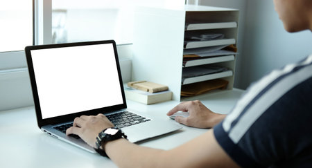 Workspace desk and laptop. copy space and blank screen. Business image, Blank screen laptop and...