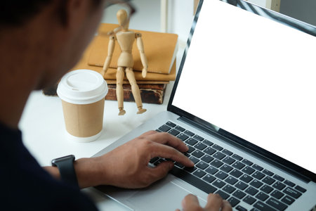 Mock up Copy Space Blank Screen Concept Business Working on Laptop.の写真素材