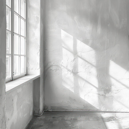 An empty room with a soft shadow coming from a window.の素材