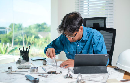 Modern workplace with laptop computer, coffee cup and pencils on wooden background. Top view.