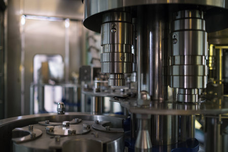 Automatic filling machine at beverage factory. Industrial business concept.の写真素材