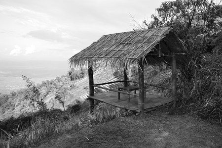A small hut on the mountain for the view.の写真素材