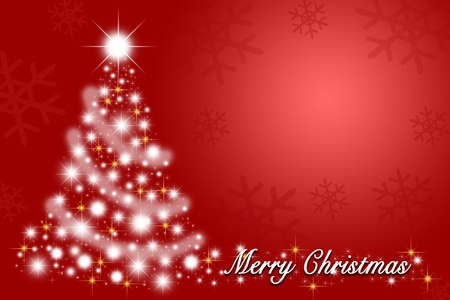 Christmas tree on red backgroundの写真素材