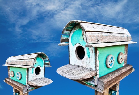 Bird House with blue skyの写真素材