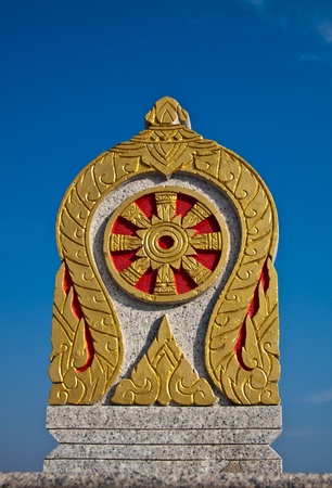 Thai stone boundary maker with blue skyの写真素材