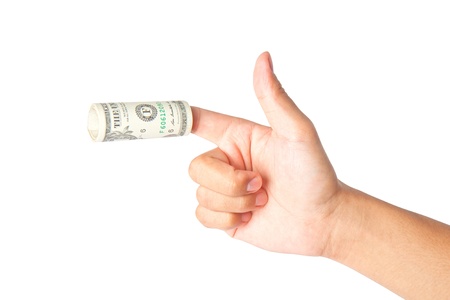 Hand with dollars on white background concept