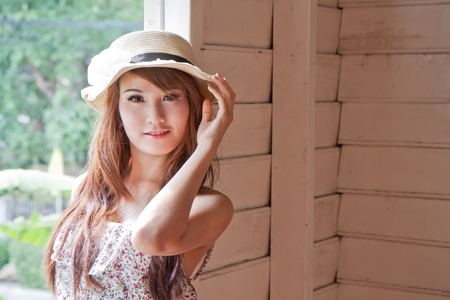 Beautiful asian woman of smile emotion in modern vintage conceptの写真素材