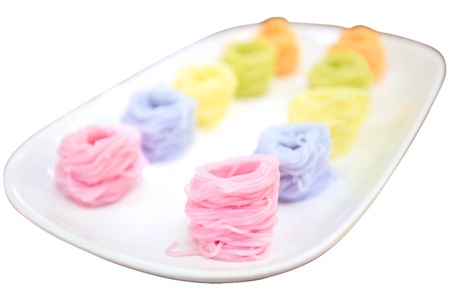 Colorful of Thai vermicelli eaten with curryの写真素材