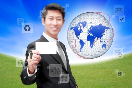  Businessman with Social network and communication in the global computer networksの写真素材