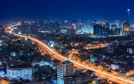 Cityscape at Night in Bangkok, Thailandの写真素材