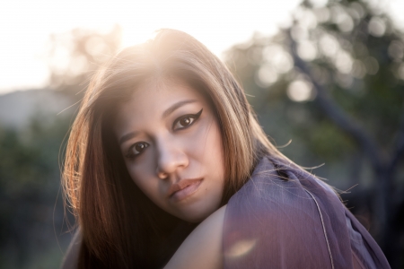 A portrait of emotion asian woman with lightingの写真素材