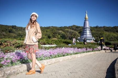 A portraits of asian woman at Doi Inthanon national park, ChiangMai, Thailandの写真素材