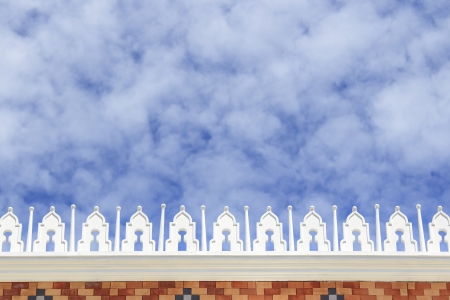 Close-up of vintage wall with blue skyの写真素材