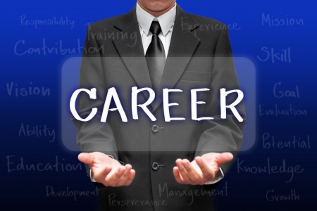 Businessman selecting CAREER option on his conceptの写真素材