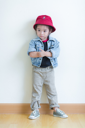 Kids in action of her houseの写真素材