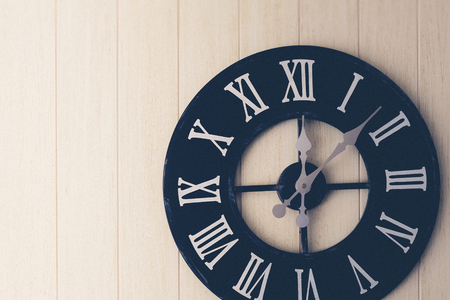 Vintage clock on the wood wall, Vintage colorの写真素材