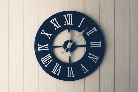 Vintage clock on the wood wall, Vintage colorの写真素材