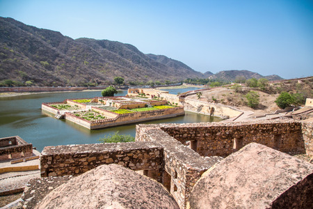 Amber fort gardens on Maota Lake, Jaipur, Indiaの写真素材