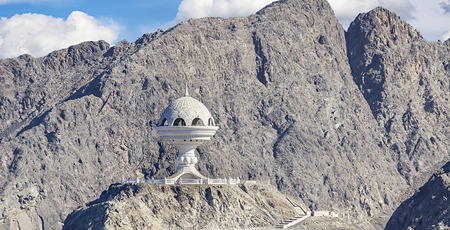 Riyam Monument, giant incense burner - landscape, in Mutrah, Muscat, Oman, Middle Eastの写真素材