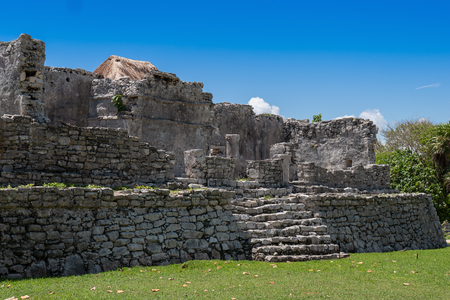 Mayan Ruins Besides Caribbean Sea. Riviera Maya, Traveling Americaの写真素材
