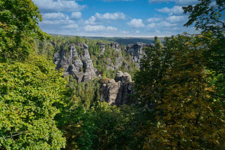A View of Sandstone Rocks in Saxon Switzerland, Germanyの写真素材
