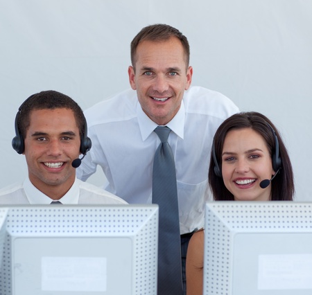 Manager and business team in a call canter の写真素材