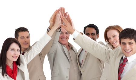 Self assured manager and his team clebrating a success 