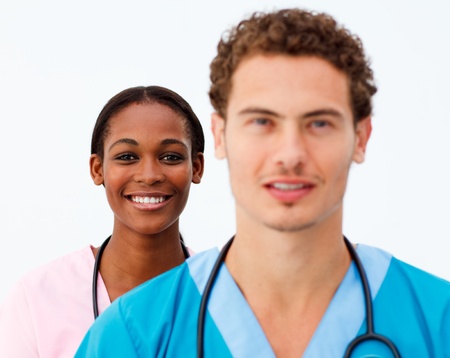 Portrait of two beautiful doctors の写真素材