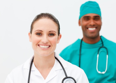 Portrait of two beautiful doctors の写真素材