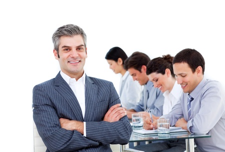 Happy business partners working together の写真素材
