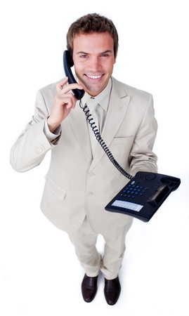 Caucasian businessman having a phone callの写真素材