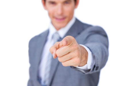 Close-up of a businessman pointing at the camera の写真素材