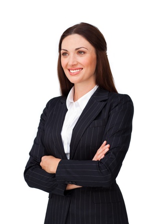 Confident  businesswoman with folded armsの写真素材