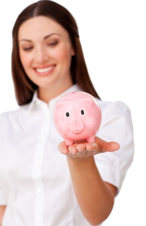 Focus on a piggybankの写真素材