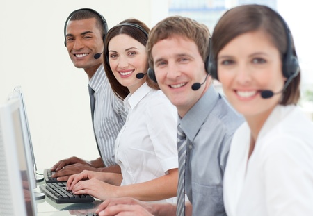 Customer service agents with headset on の写真素材